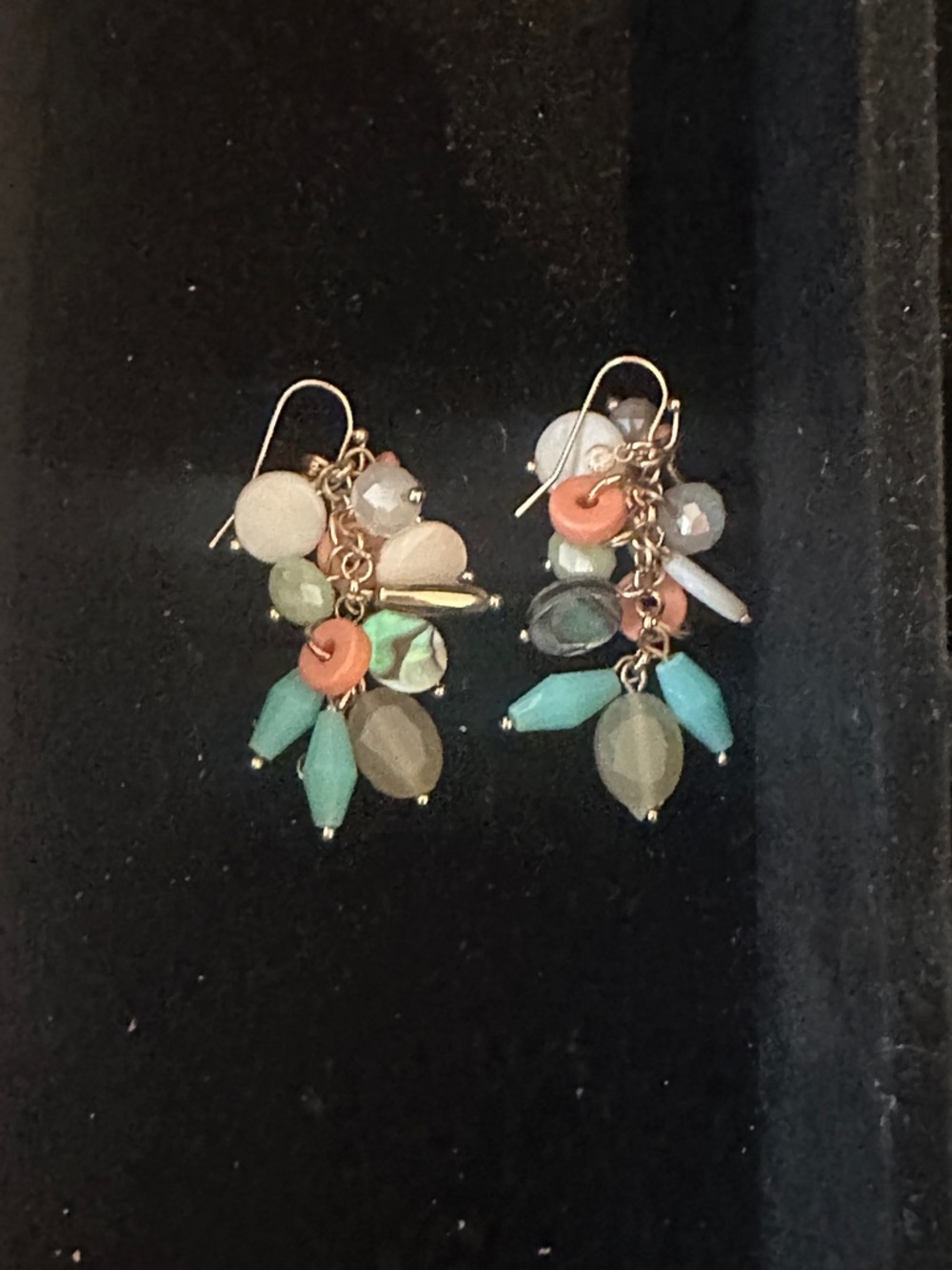Gold-Finish Cluster Drop Earrings with Turquoise and Coral Accents